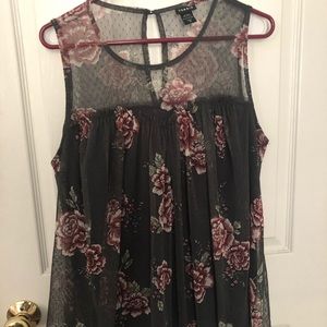 Grey floral lace sleeveless top